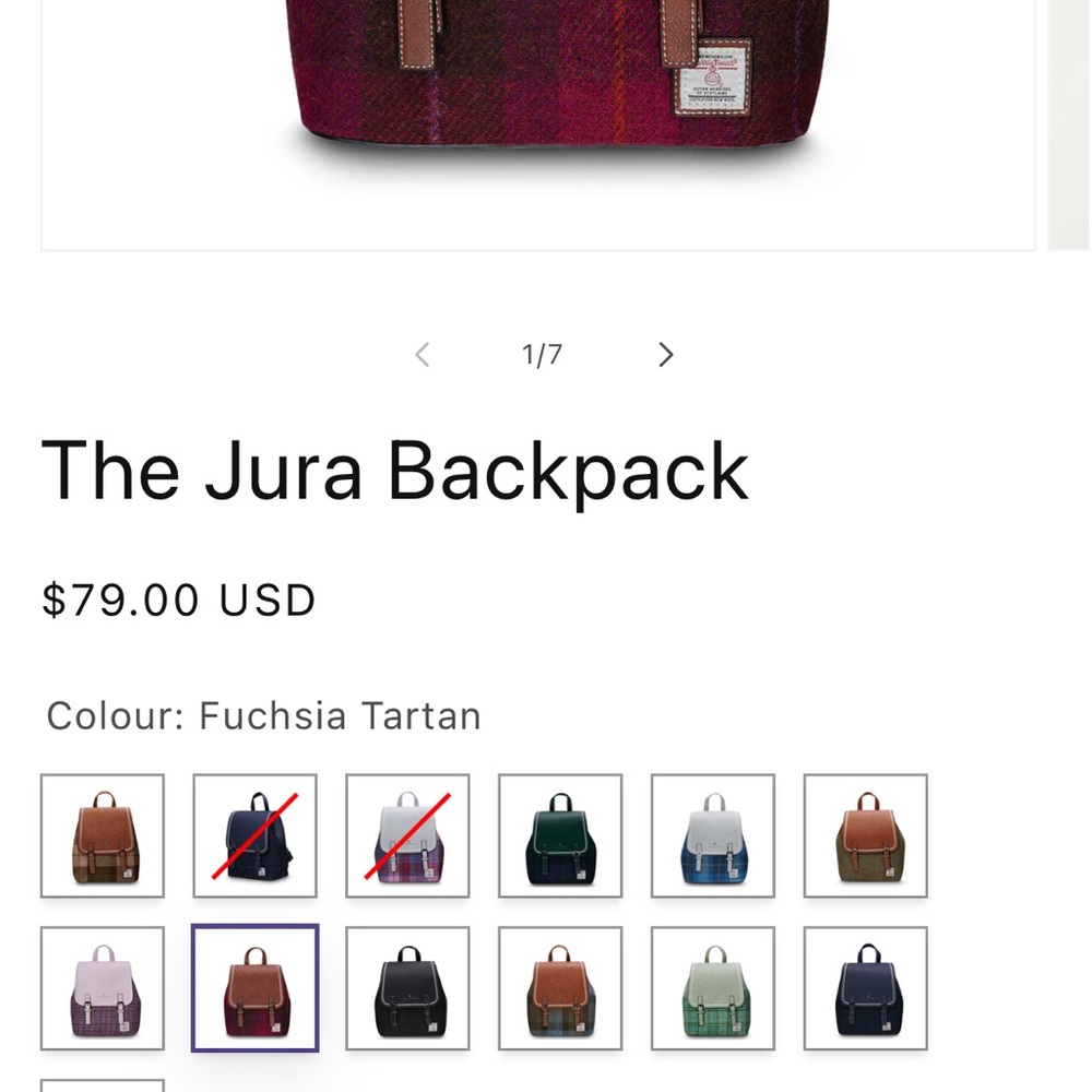 Islander Jura Backpack in burgundy leather and burgundy multi Harris Tweed - Picture 15 of 16